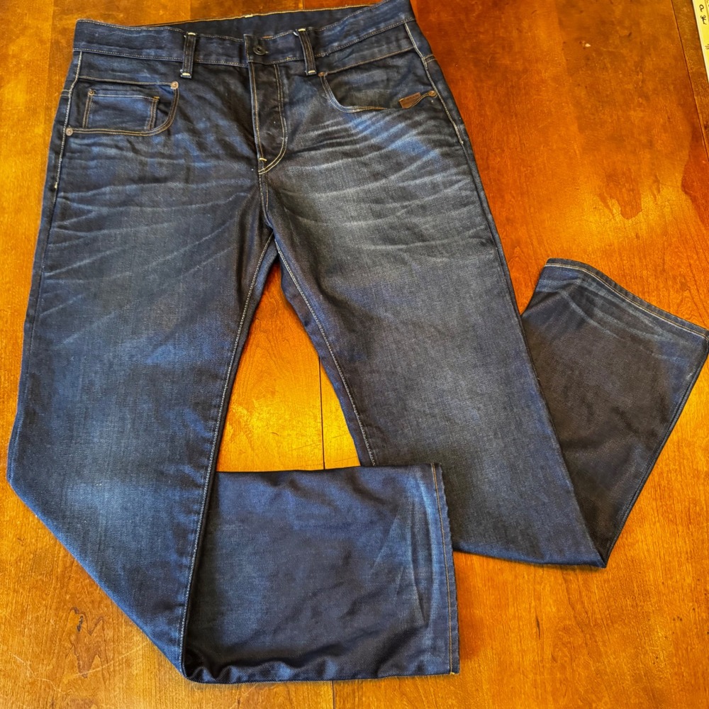 G-Star RAW Jeans Men 34x31 Blue Radar Loose Relaxed Straight Dark Wash Whiskered